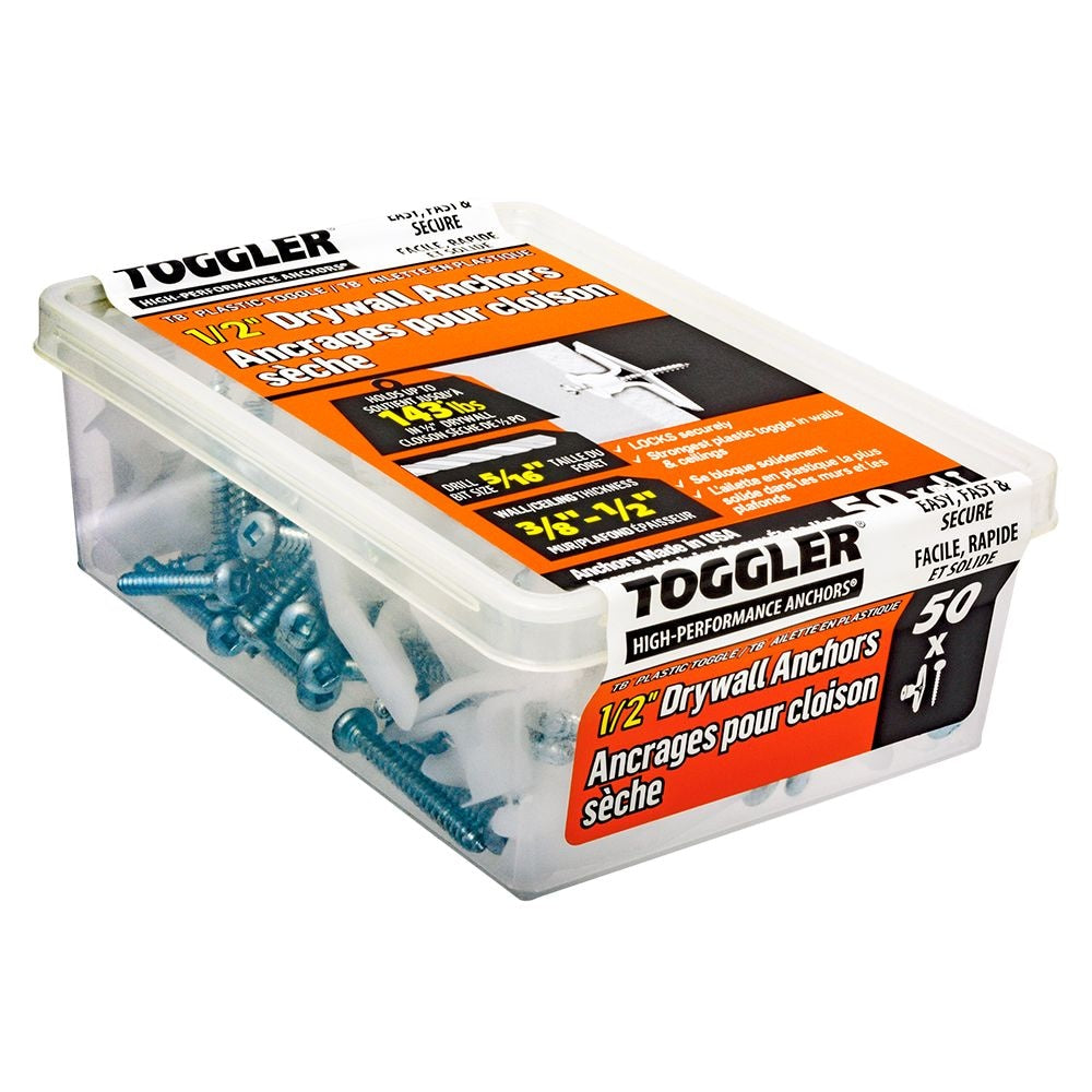 1/2-in Drywall Plastic Toggle Anchors with Screws, 50pcs