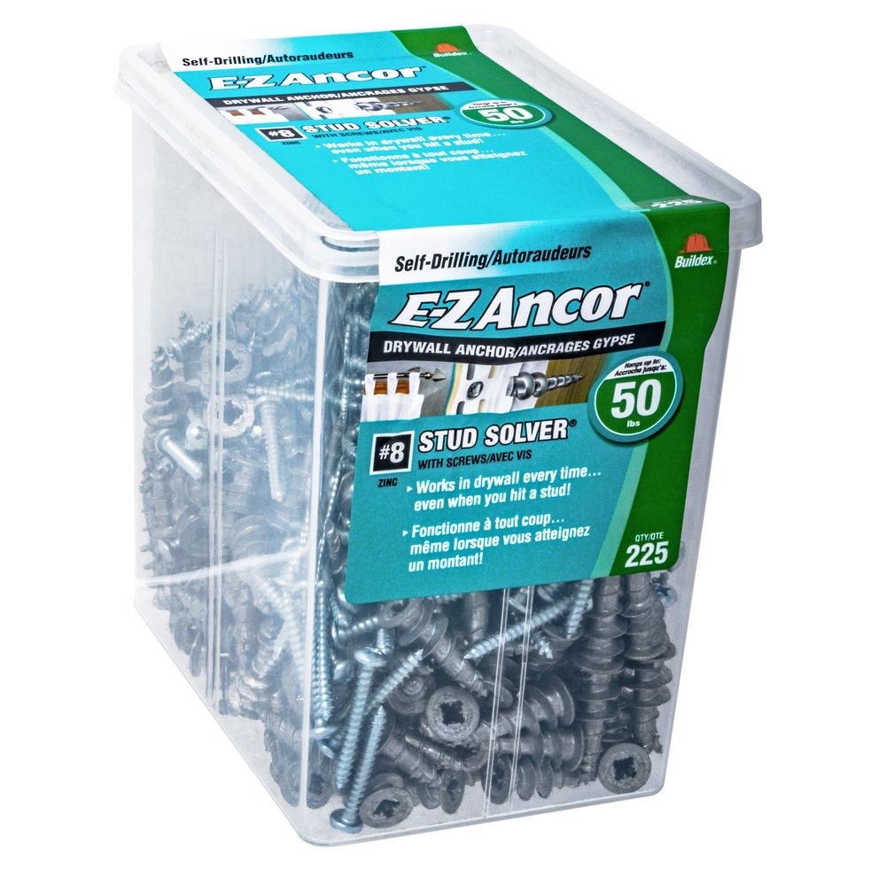 Stud Solver #8 Self-Drilling Zinc Drywall Anchors with Screws - 225pcs