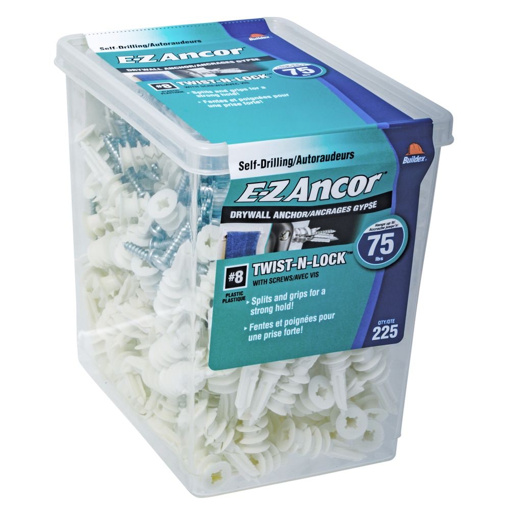 E-Z Anchor #8 Twist-N-Lock Drywall Anchor with Screws - Plastic - 225pc