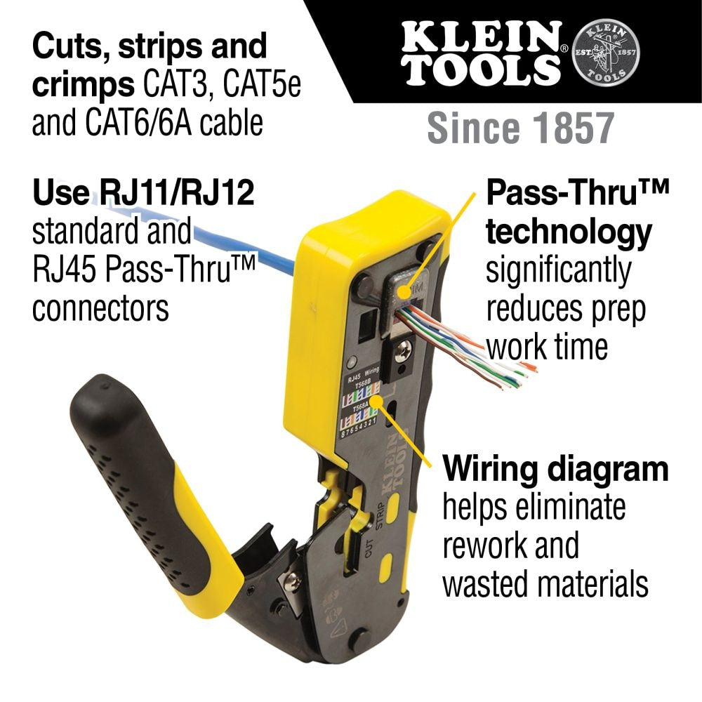 Ratcheting Cable Crimper / Stripper / Cutter, for Pass-Thru