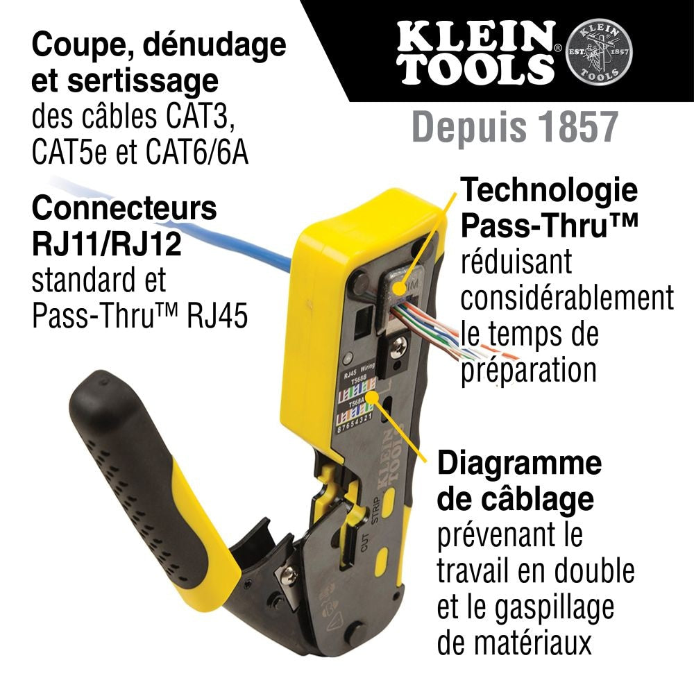 Ratcheting Cable Crimper / Stripper / Cutter, for Pass-Thru