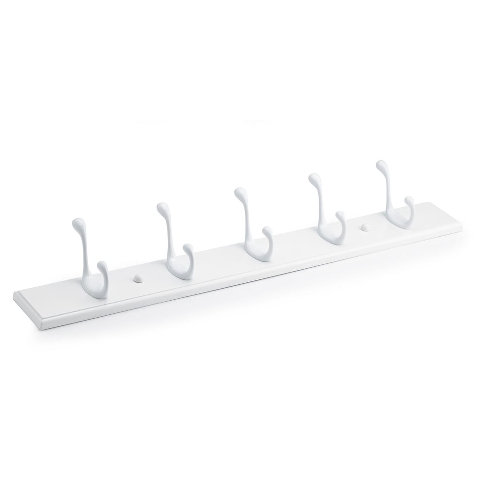 23 7/8-inch (605 mm) Utility Wood Hook Rack with 5 Metal Coat Hooks, White Finish