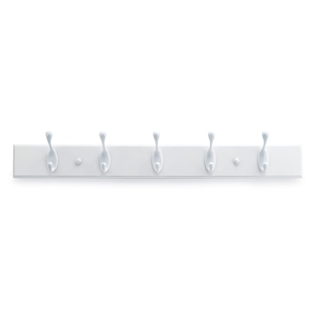 Portemanteau utilitaire en bois de 23 7/8 po (605 mm) avec 5 crochets métalliques pour manteaux, finition blanche