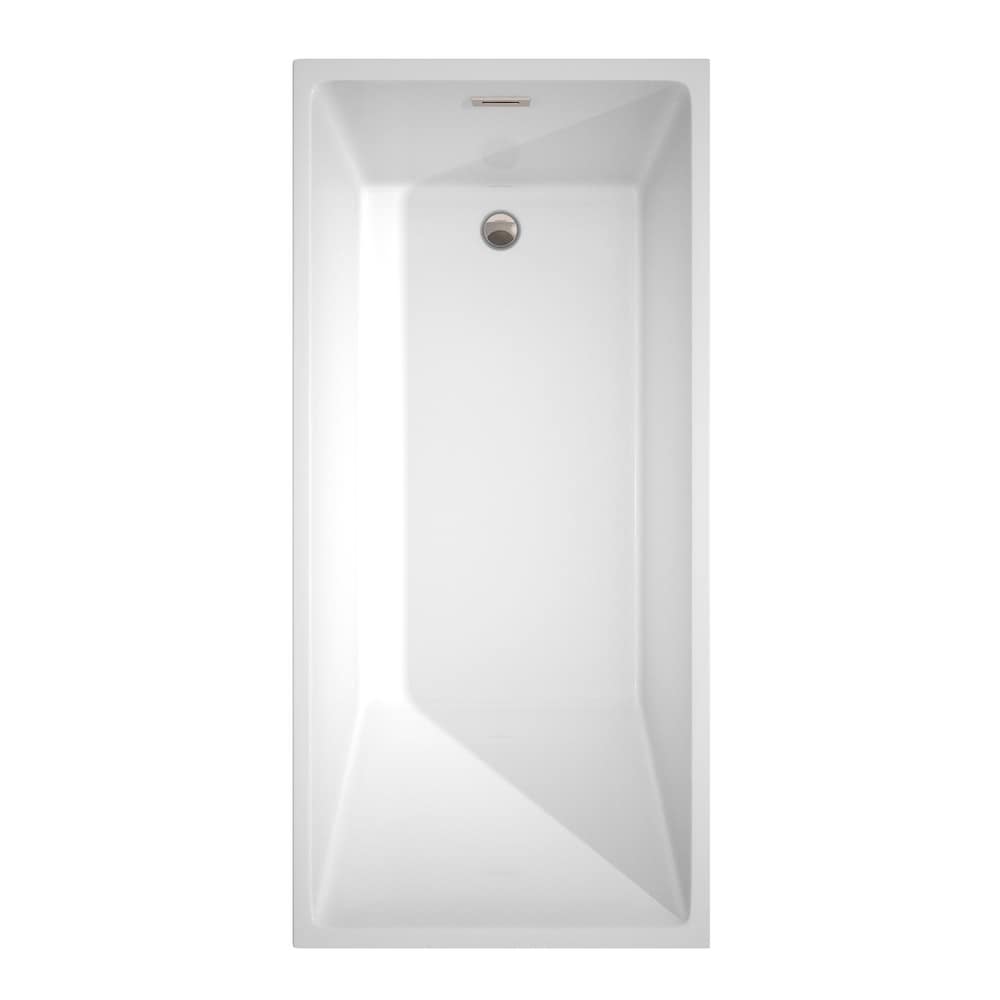 Baignoire autoportante Hannah de 67 pouces en blanc avec drain et garniture de trop-plein en nickel brossé