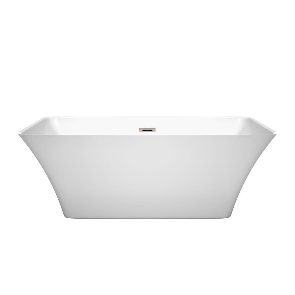 Tiffany 59 inch Freestanding Bathtub in White with Brushed Nickel Drain and Overflow Trim