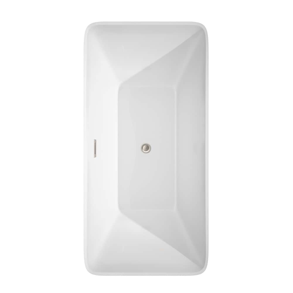 Tiffany 59 inch Freestanding Bathtub in White with Brushed Nickel Drain and Overflow Trim