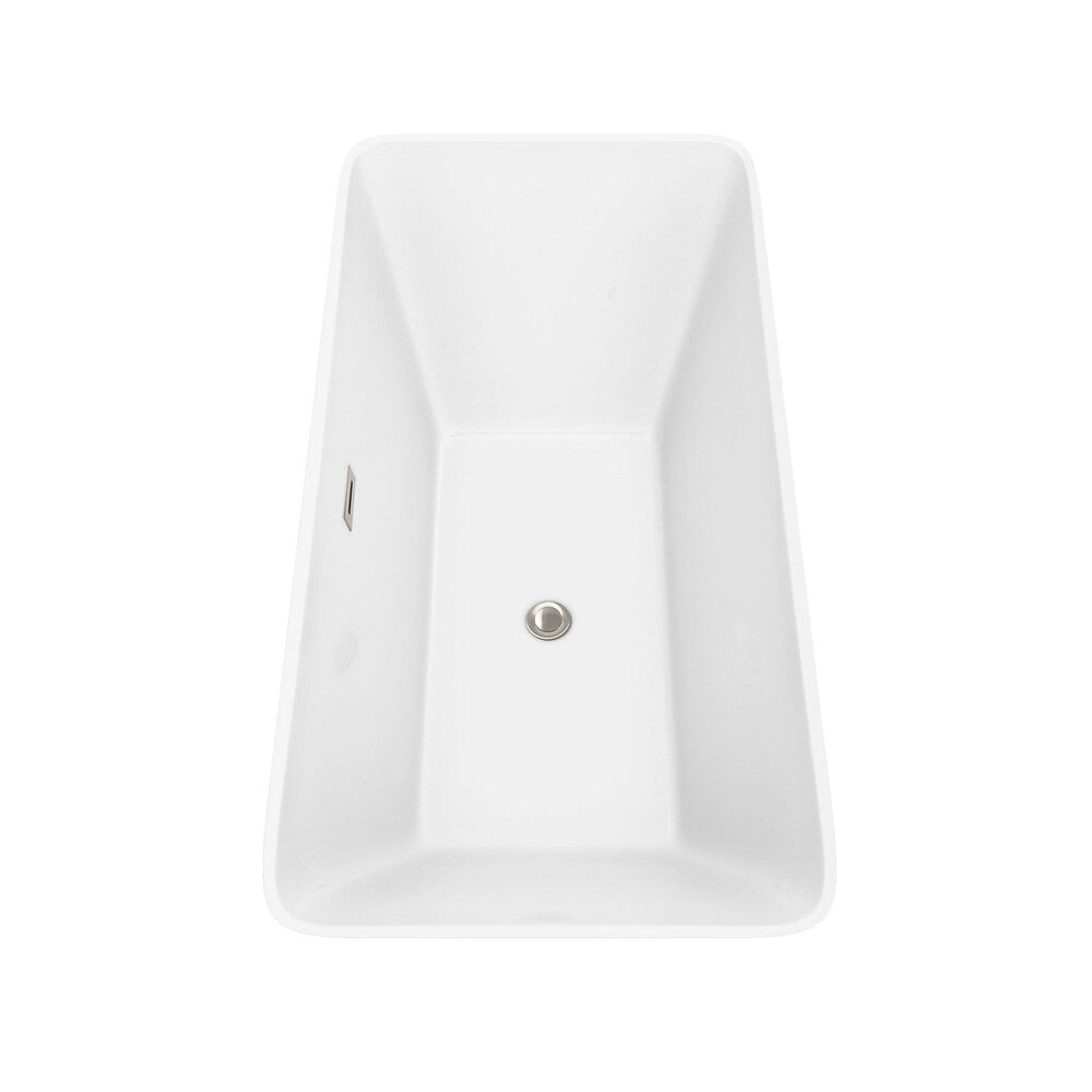 Tiffany 59 inch Freestanding Bathtub in White with Brushed Nickel Drain and Overflow Trim