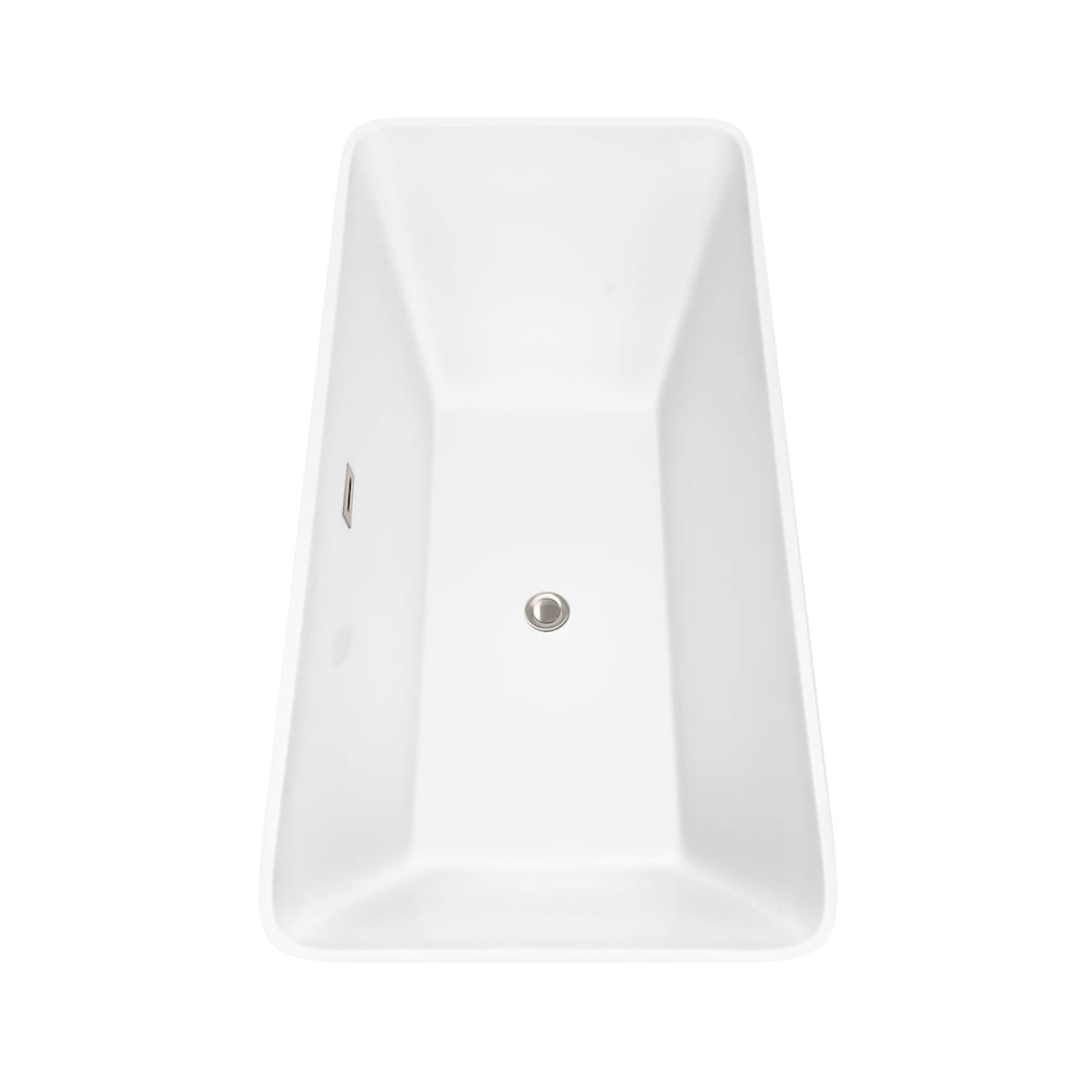 Tiffany 67 inch Freestanding Bathtub in White with Brushed Nickel Drain and Overflow Trim