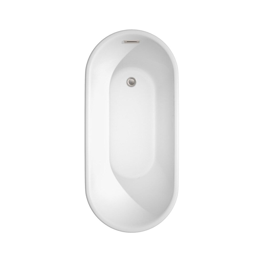 Baignoire autoportante Ursula de 59 pouces en blanc avec drain et garniture de trop-plein en nickel brossé