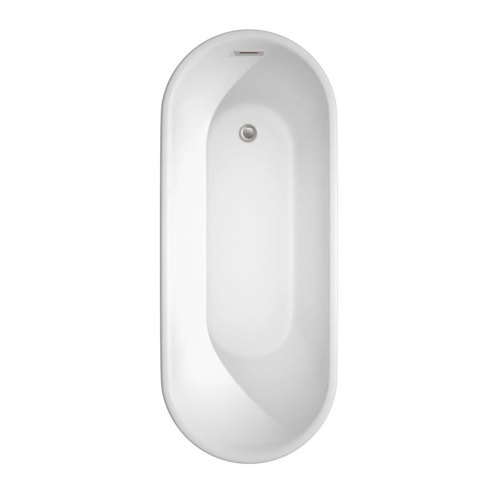 Ursula 67 inch Freestanding Bathtub in White with Brushed Nickel Drain and Overflow Trim