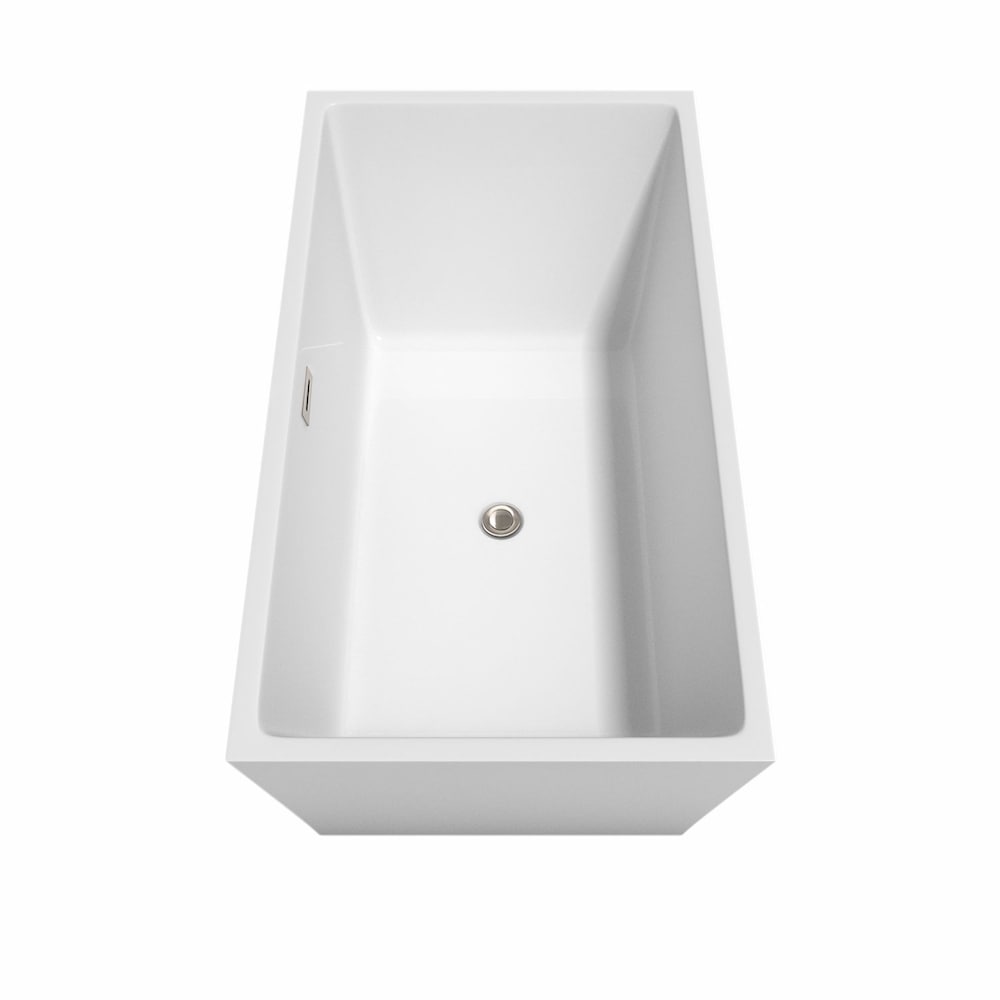 Sara 59 inch Freestanding Bathtub in White with Brushed Nickel Drain and Overflow Trim