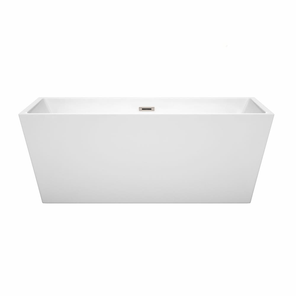 Sara 63 inch Freestanding Bathtub in White with Brushed Nickel Drain and Overflow Trim
