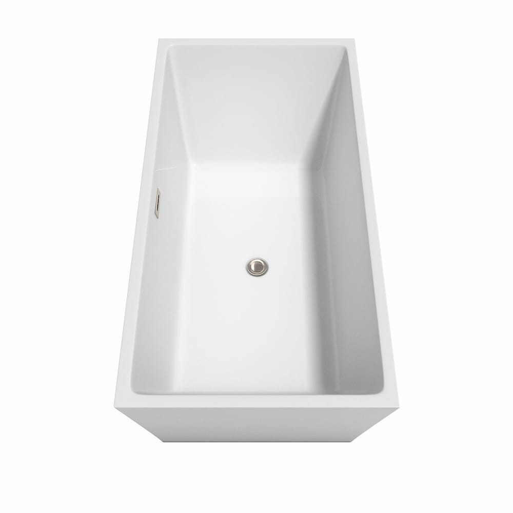 Sara 63 inch Freestanding Bathtub in White with Brushed Nickel Drain and Overflow Trim