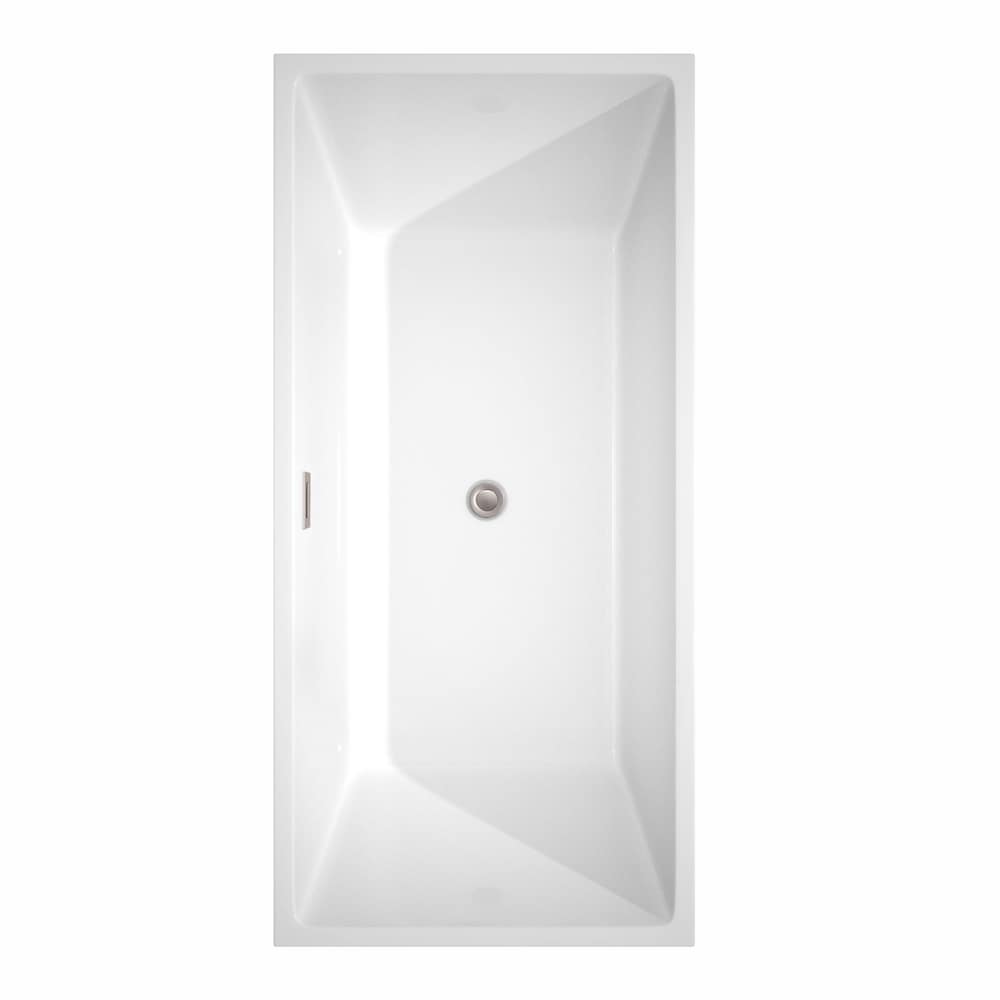 Sara 67 inch Freestanding Bathtub in White with Brushed Nickel Drain and Overflow Trim