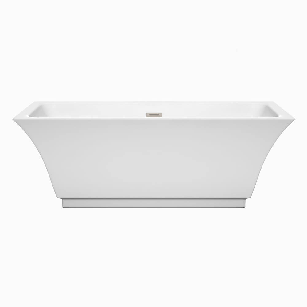 Galina 67 inch Freestanding Bathtub in White with Brushed Nickel Drain and Overflow Trim