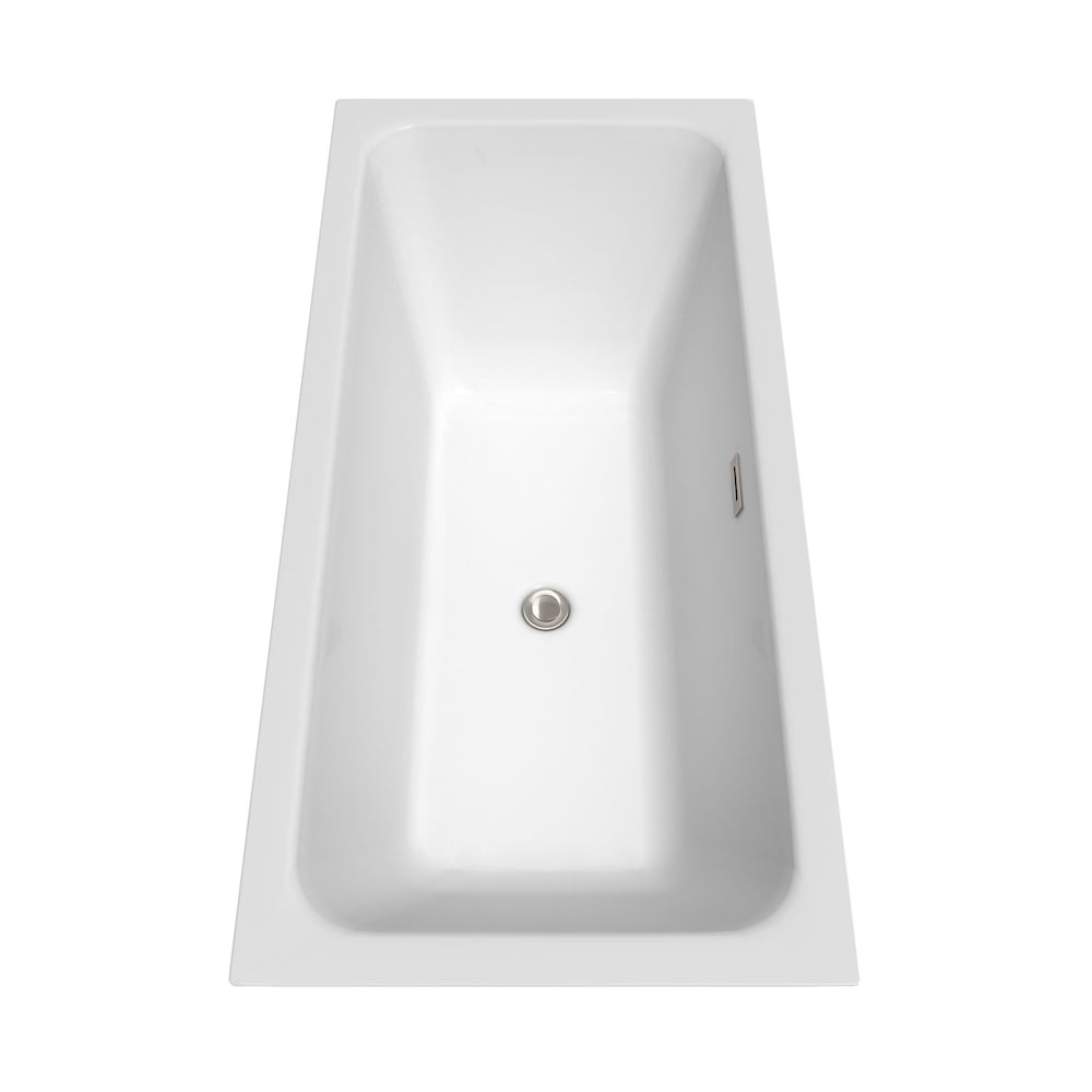 Galina 67 inch Freestanding Bathtub in White with Brushed Nickel Drain and Overflow Trim