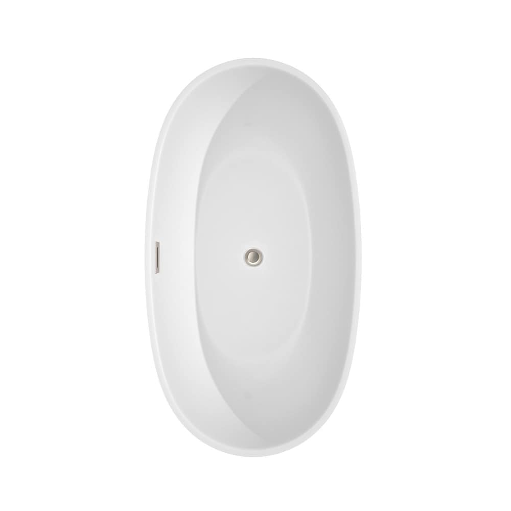 Juno 59 inch Freestanding Bathtub in White with Brushed Nickel Drain and Overflow Trim