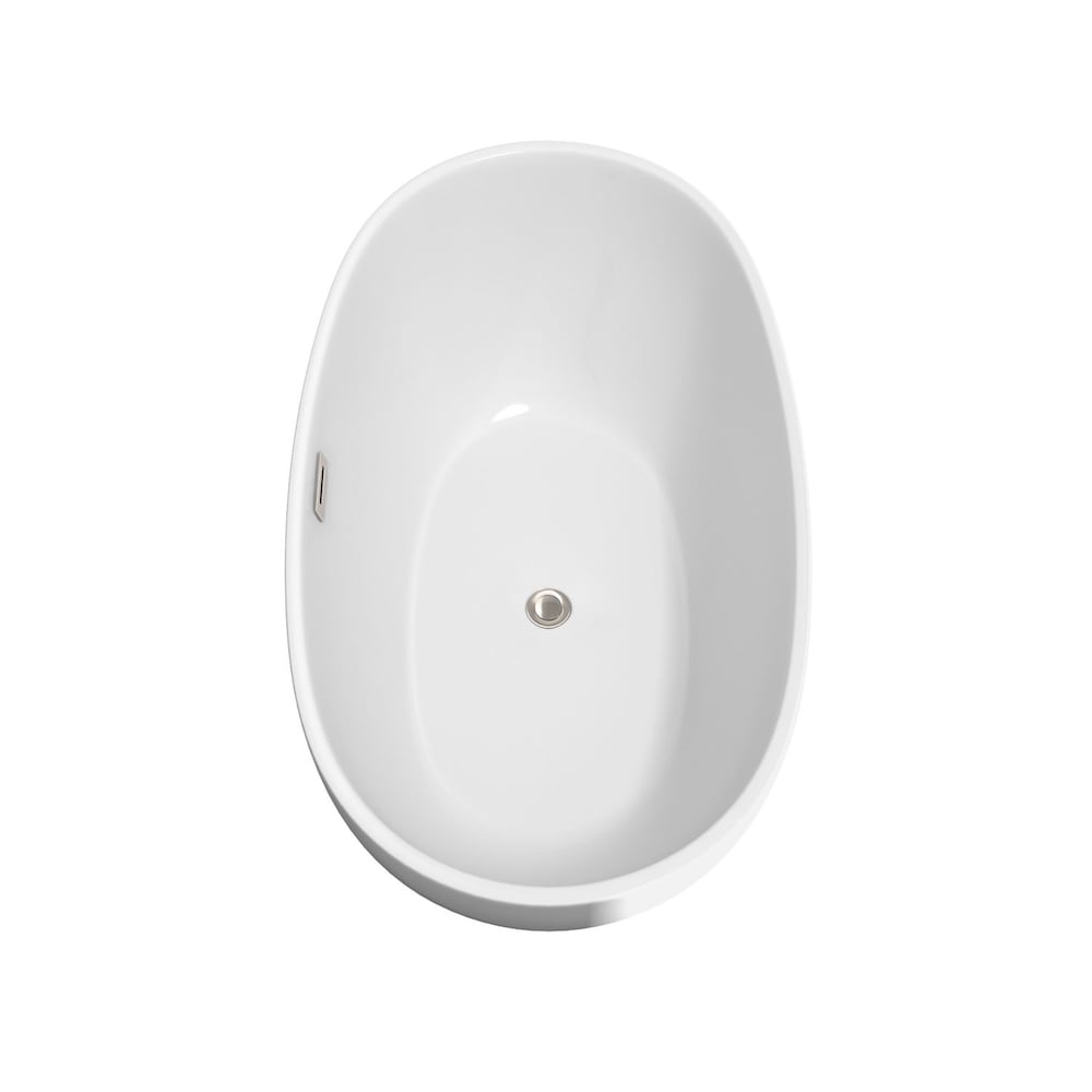 Juno 59 inch Freestanding Bathtub in White with Brushed Nickel Drain and Overflow Trim
