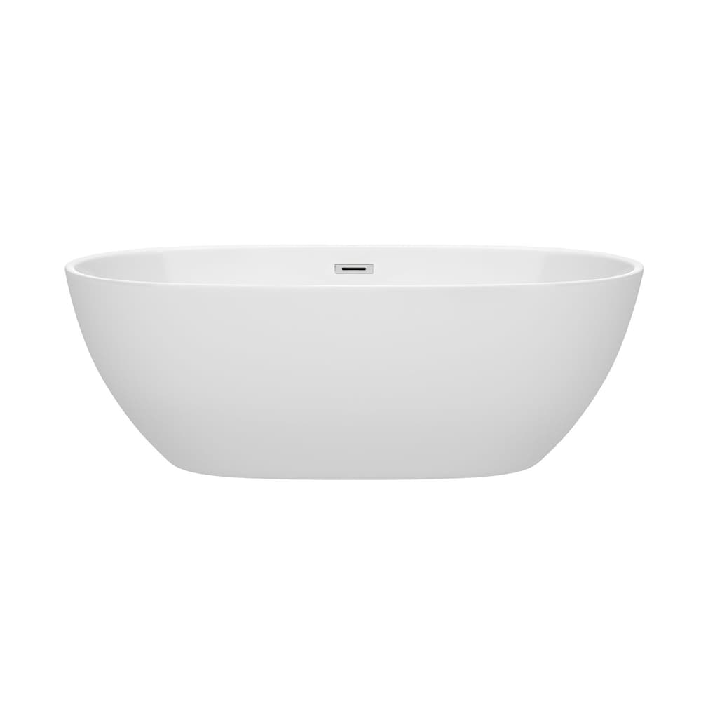 Baignoire autoportante Juno de 67 pouces en blanc avec drain et garniture de trop-plein en chrome poli