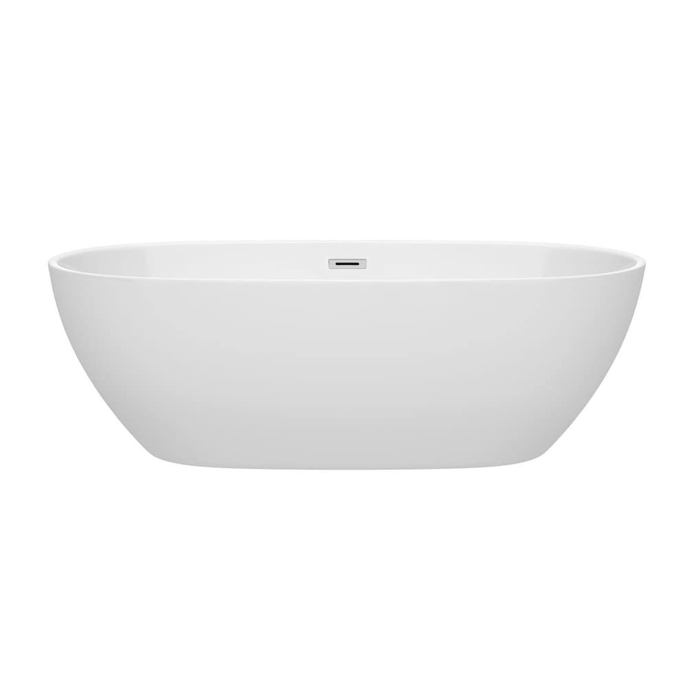 Juno 71 inch Freestanding Bathtub in White with Polished Chrome Drain and Overflow Trim