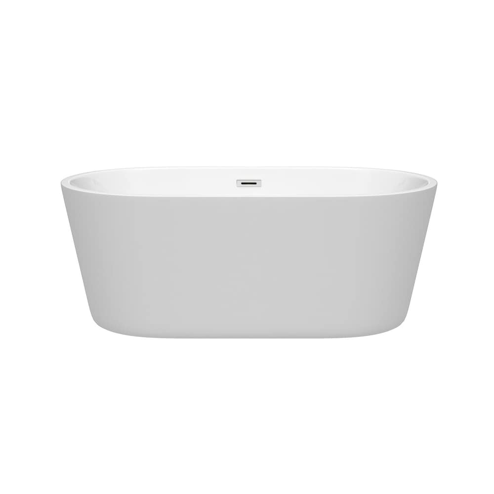 Baignoire autoportante Carissa de 60 pouces en blanc avec drain et garniture de trop-plein en chrome poli