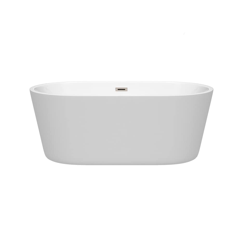 Carissa 60 inch Freestanding Bathtub in White with Brushed Nickel Drain and Overflow Trim