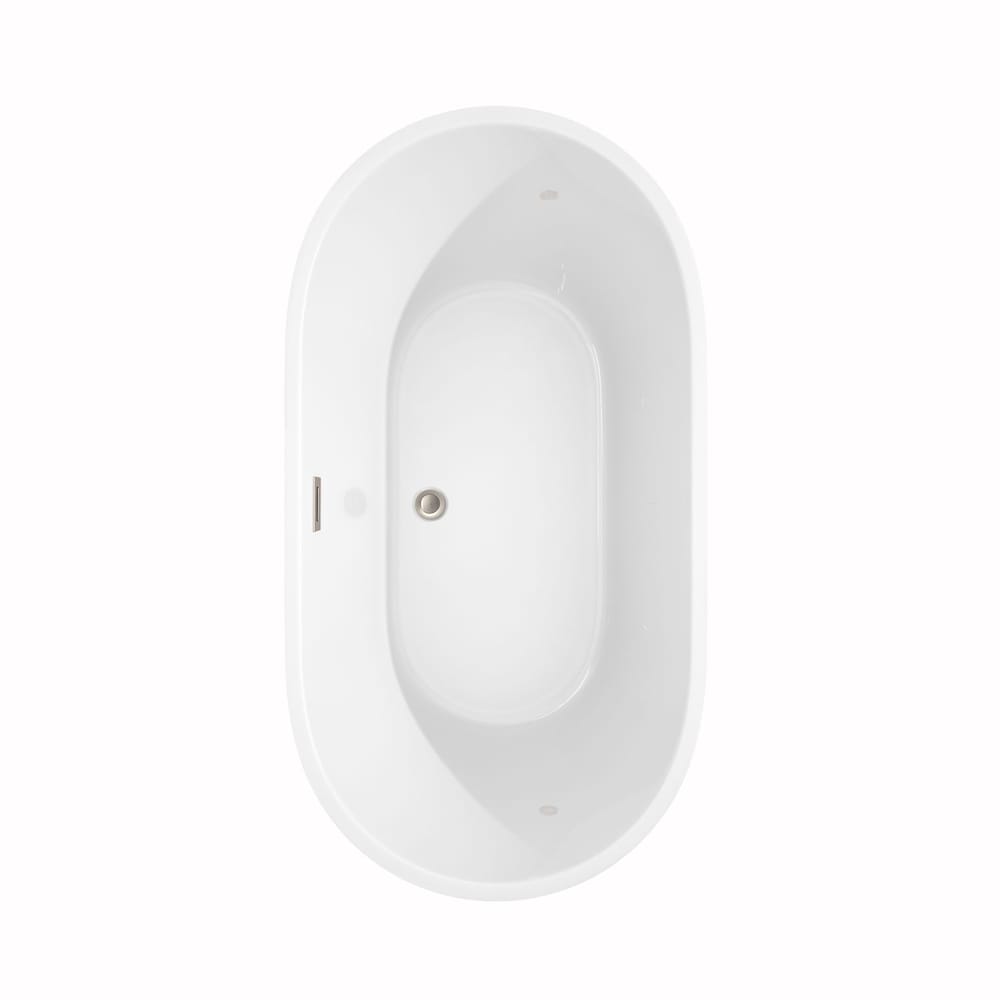 Carissa 60 inch Freestanding Bathtub in White with Brushed Nickel Drain and Overflow Trim