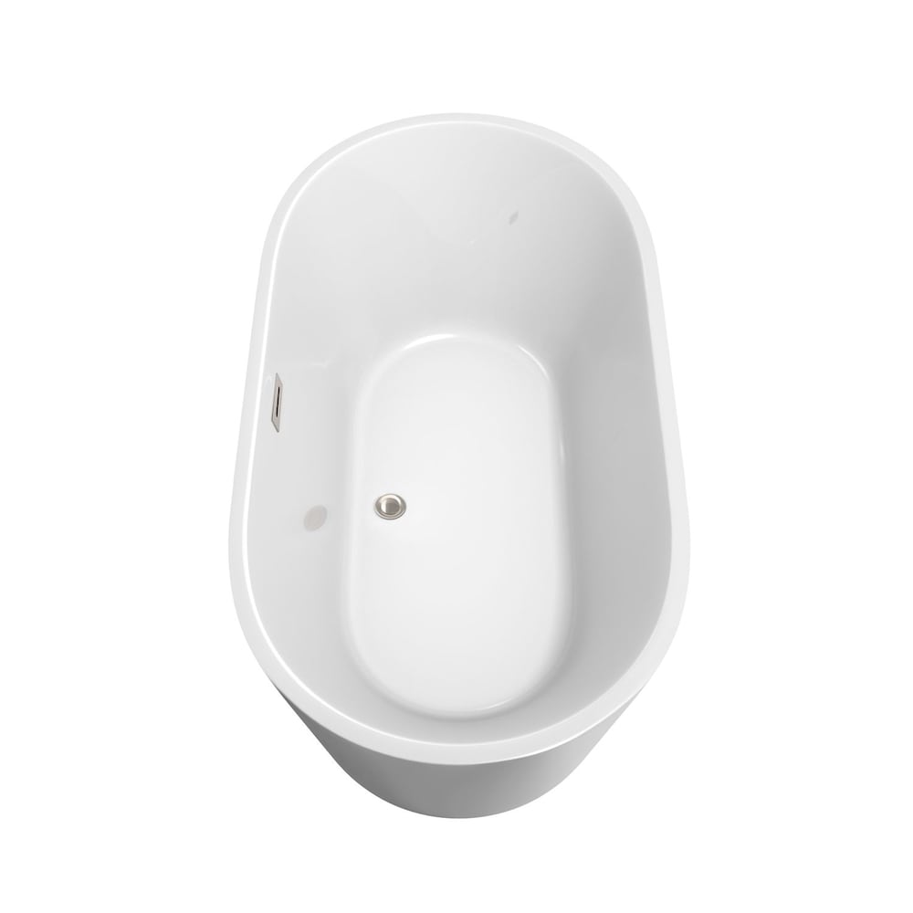 Carissa 60 inch Freestanding Bathtub in White with Brushed Nickel Drain and Overflow Trim