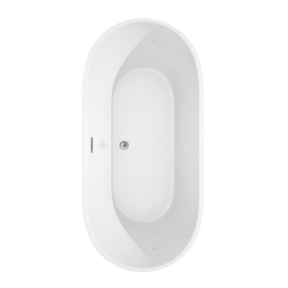 Baignoire autoportante Carissa de 67 pouces en blanc avec drain et garniture de trop-plein en nickel brossé