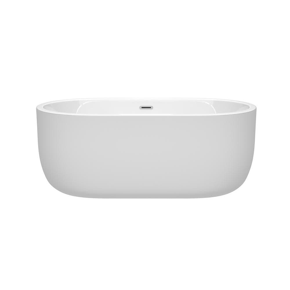 Baignoire autoportante Juliette de 60 pouces en blanc avec drain et garniture de trop-plein en chrome poli