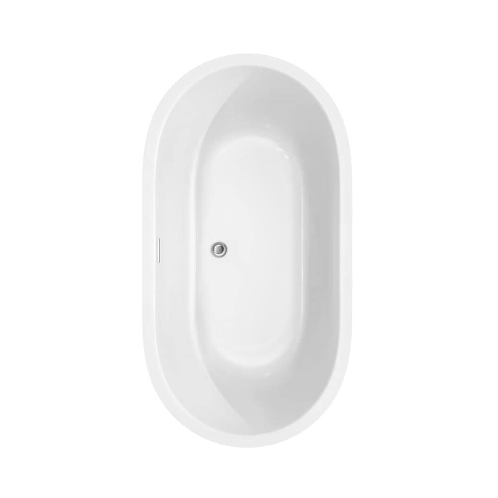 Baignoire autoportante Juliette de 60 pouces en blanc avec drain et garniture de trop-plein en chrome poli