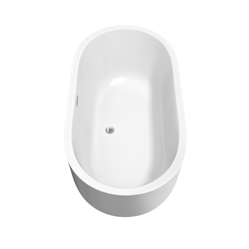 Baignoire autoportante Juliette de 60 pouces en blanc avec drain et garniture de trop-plein en nickel brossé