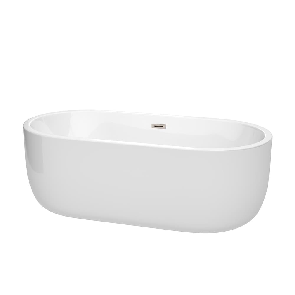 Baignoire autoportante Juliette de 67 pouces en blanc avec drain et garniture de trop-plein en nickel brossé