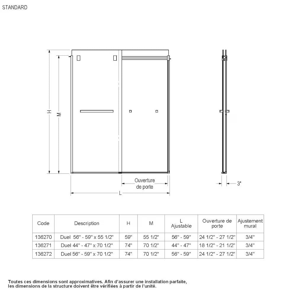 Ensemble de douche pour baignoire NexTile de 60 po L x 30 po l x 81,25 po H avec contour de baignoire en carreaux de métro blancs, niche intégrée, porte coulissante noire mate, baignoire AcrylX avec drain à gauche et revêtement brut au-dessus du sol