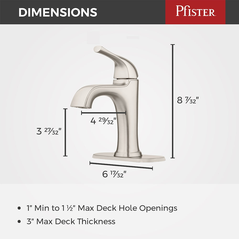 Robinet de lavabo de salle de bain Ladera à poignée unique en nickel brossé à 1 ou 3 trous