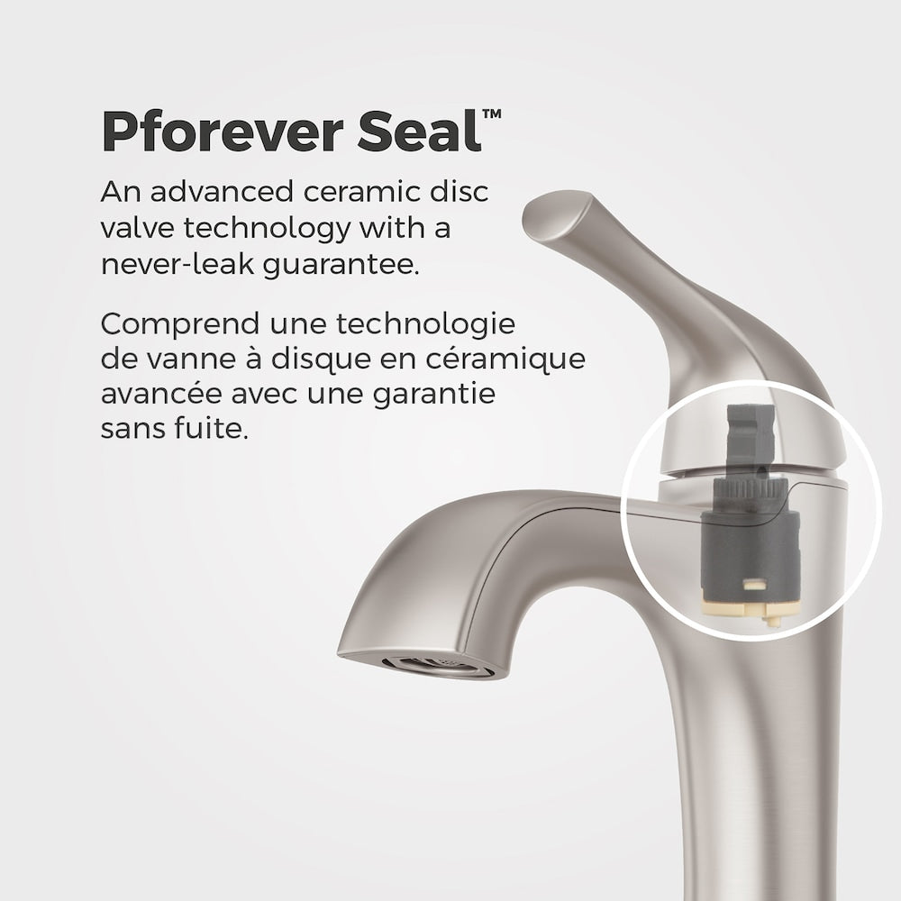 Robinet de lavabo de salle de bain Ladera à poignée unique en nickel brossé à 1 ou 3 trous