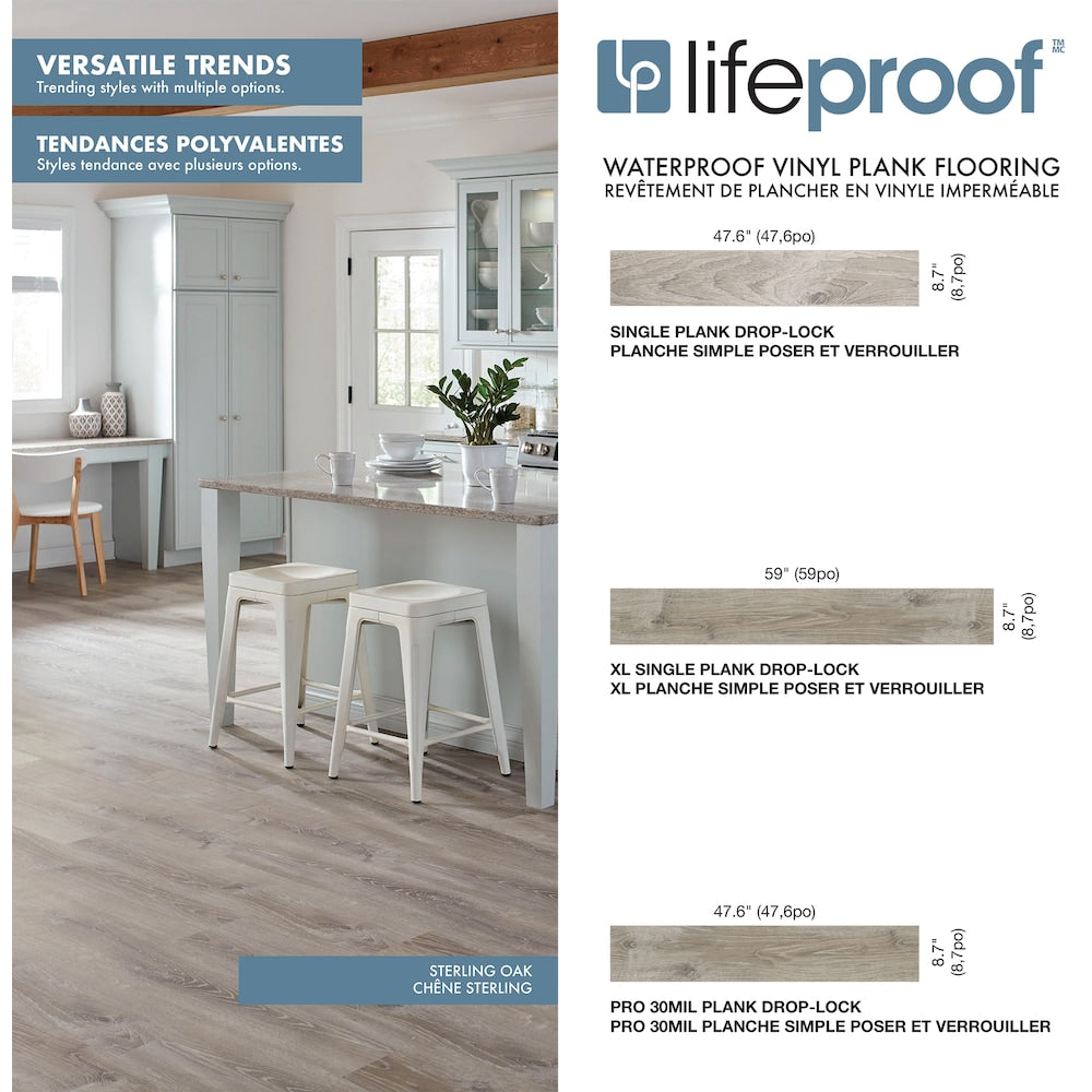 Sterling Oak 7mm x 8.7 in. W x 47.6 in. L 22MIL Click Lock Waterproof Luxury Vinyl Plank Flooring (20.06 sq.ft./case)