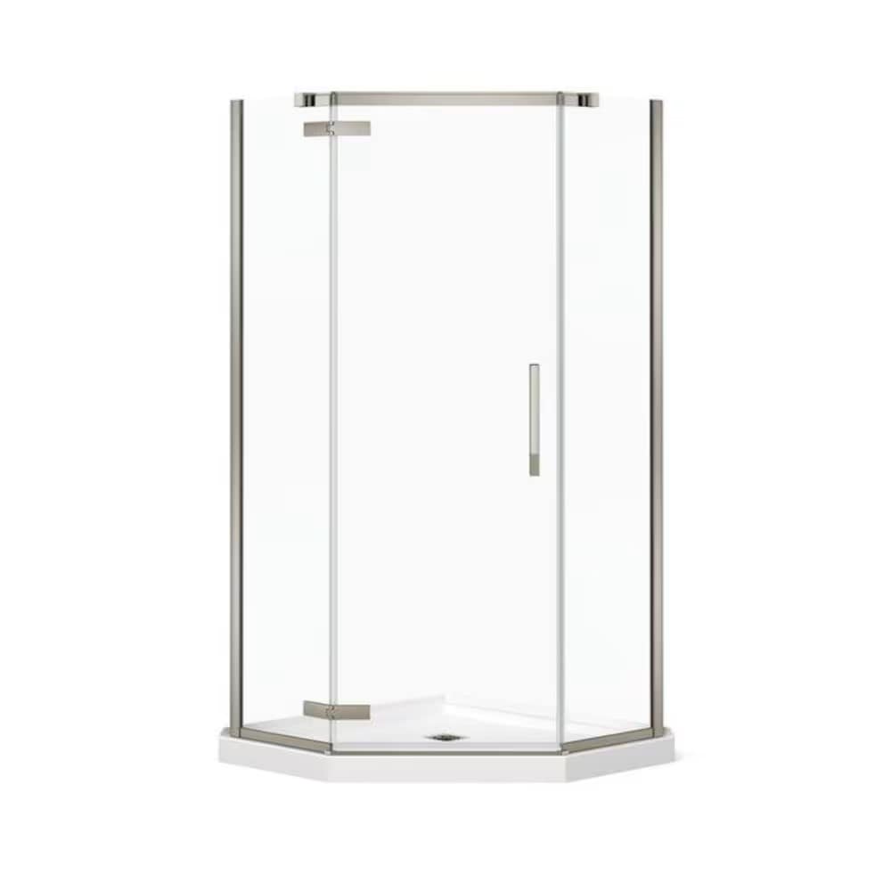 Cabine de douche d'angle néo-angle Davana 40 po L x 40 po l x 78,75 po H avec base en acrylique à drain central et porte pivotante en nickel brossé (sans paroi de douche)