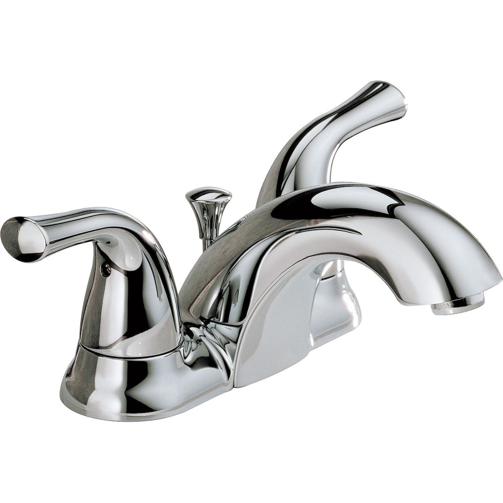 Robinet de salle de bain classique à deux poignées et levier central de 4 pouces à arc moyen en chrome