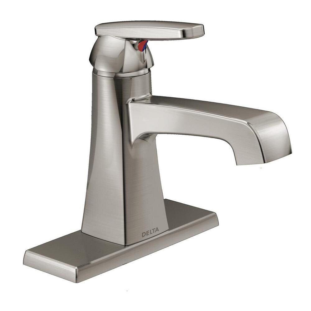 Robinet de lavabo de salle de bain à trou unique Ashlyn à poignée unique et à débit standard, montage sur pont en acier inoxydable
