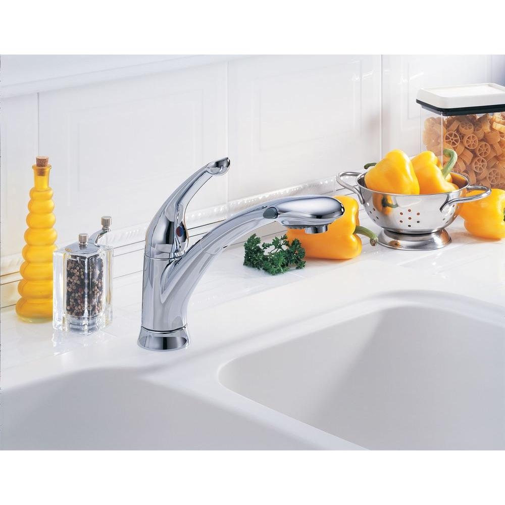 Robinet de cuisine Signature à poignée unique avec pulvérisateur extractible et économie d'eau en chrome