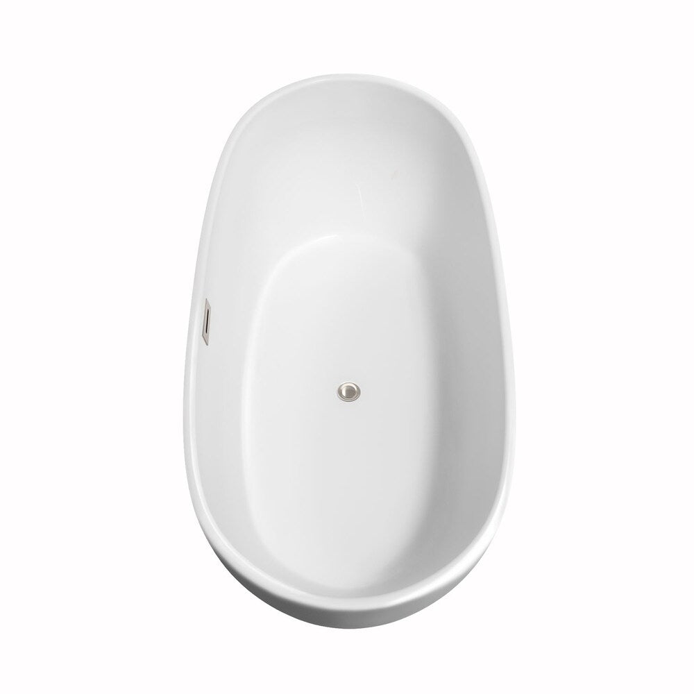 Rebecca 65 Inch Freestanding White Bathtub, Brushed Nickel Tub Filler & Trim Kit