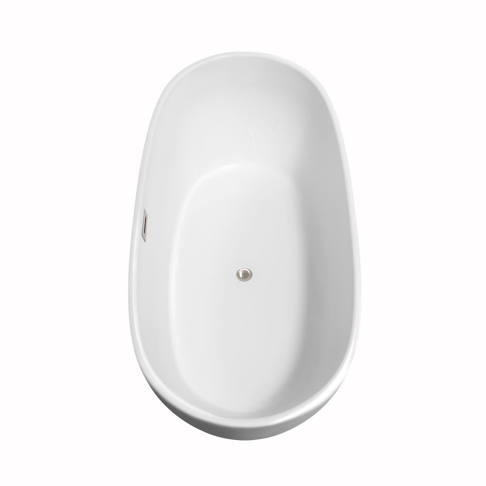 Rebecca 65 Inch Freestanding White Bathtub, Brushed Nickel Drain and Overflow Trim