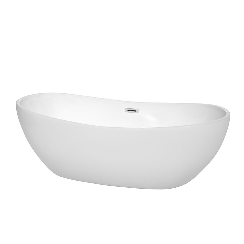 Rebecca 70-inch Freestanding White Bathtub with Polished Chrome Drain and Overflow Trim