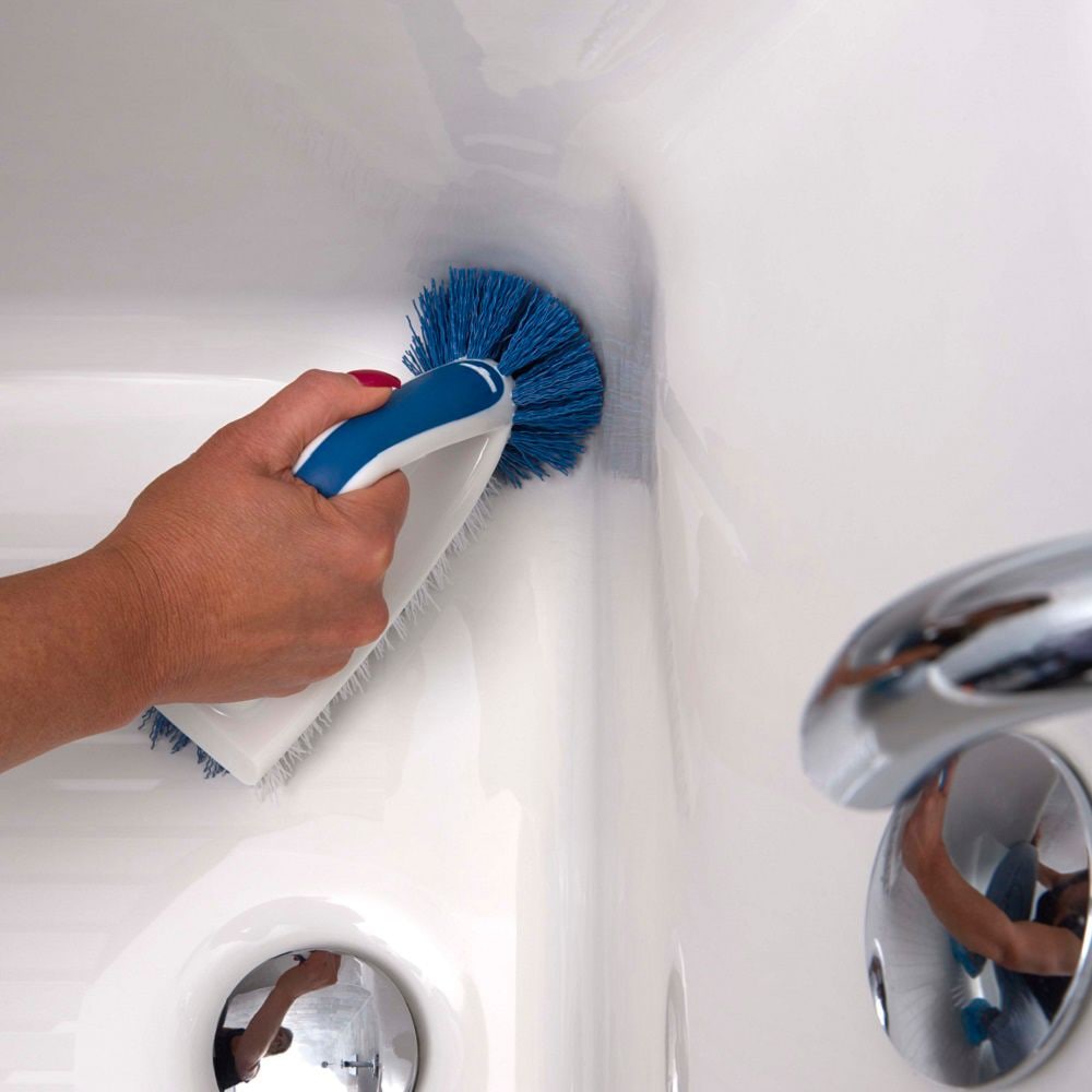 2-in-1 Bath & Tile Brush with Handle and Integrated Scraper