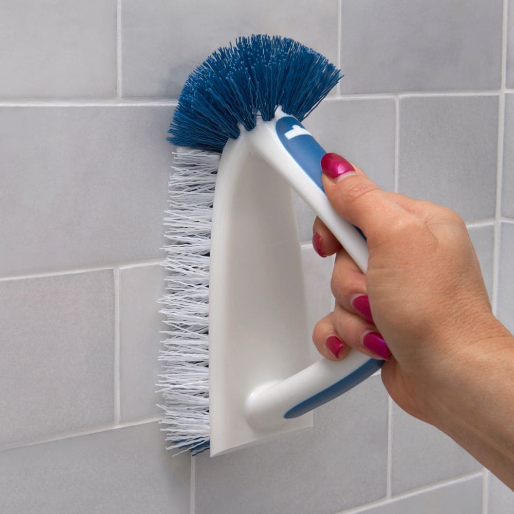 2-in-1 Bath & Tile Brush with Handle and Integrated Scraper