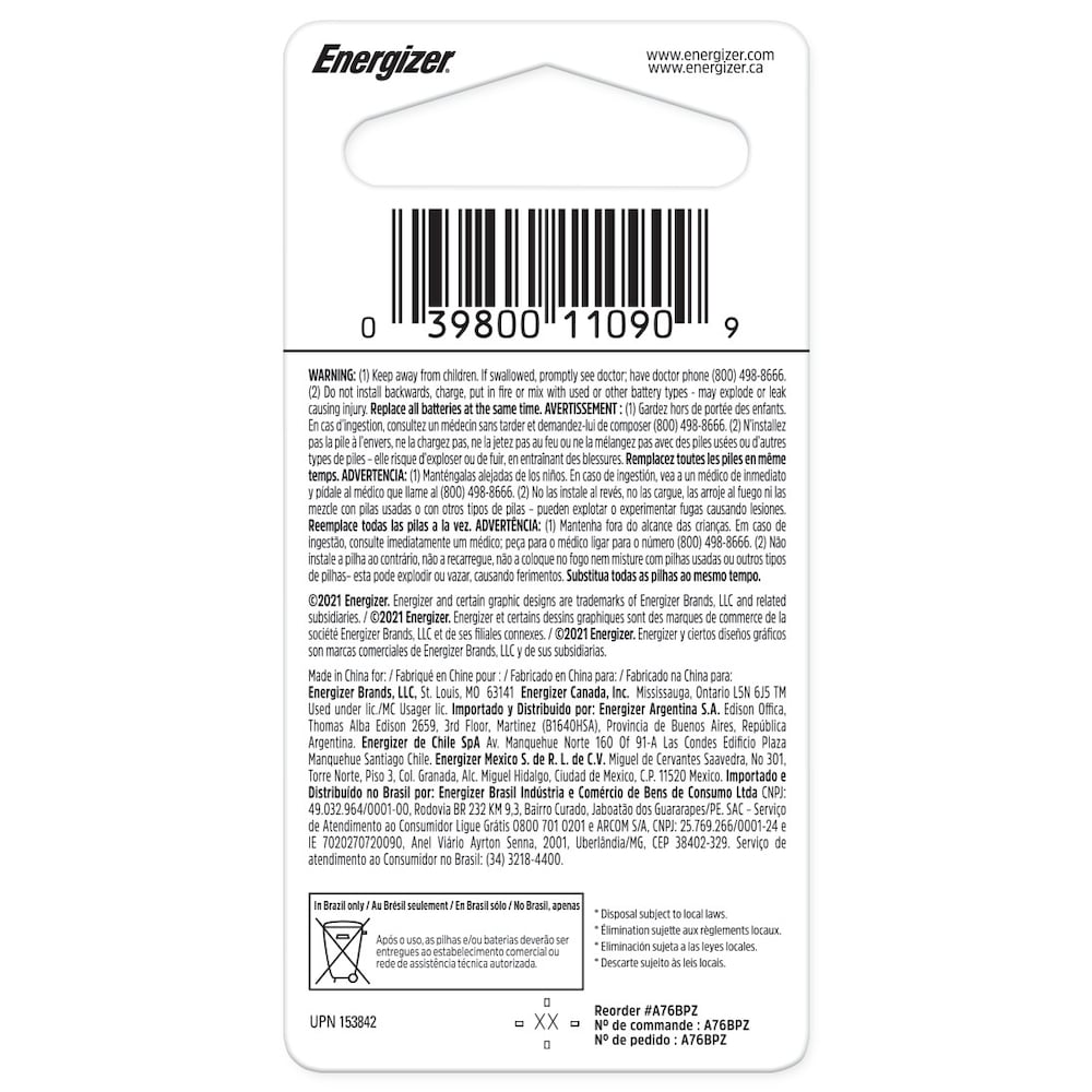 A76 / LR44 Batteries (1.5V Miniature Alkaline Button Batteries), 1 Pack
