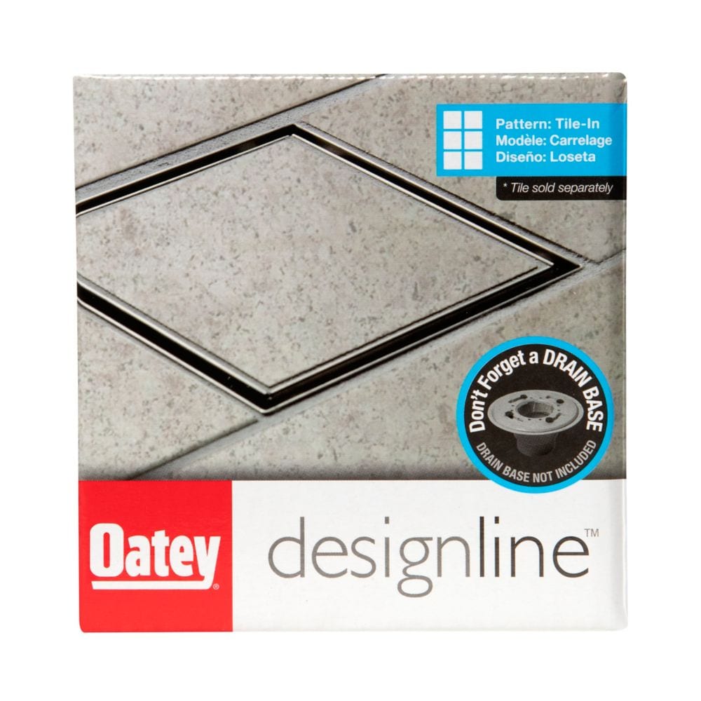 Designline Drain de douche carré en acier inoxydable de 4 po x 4 po avec couvercle de drain à motif carrelé