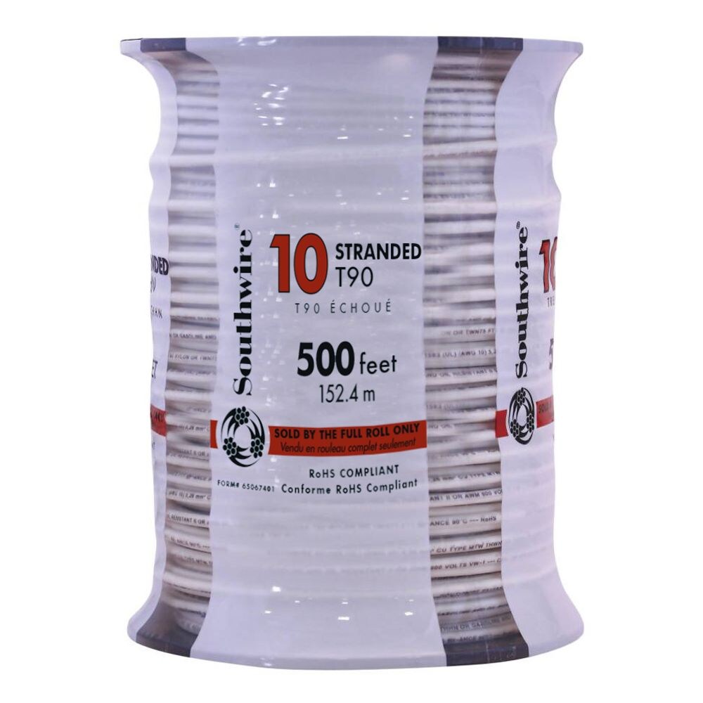 Fil électrique toronné T90 10 AWG 150M - Blanc