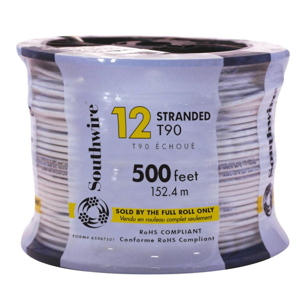 T90 12 AWG 150M Stranded Electrical Wire - White